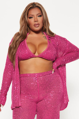 EVE Sexy Solid Sequin Long Sleeve Shirts With Bra ME-8217