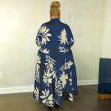 EVE Plus Size Casual Long Sleeve Big Swing Print Dress OSIF-22529