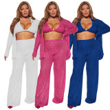EVE Sexy Sequin Bra+Long Sleeve Shirt+Straight Pant Suits ME-8211