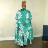 EVE Plus Size Casual Long Sleeve Big Swing Print Dress OSIF-22529