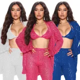 EVE Sexy Solid Sequin Long Sleeve Shirts With Bra ME-8217