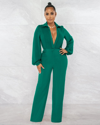 EVE Sexy Solid Deep V Neck Tight Jumpsuit AIL-224