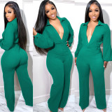 EVE Sexy Solid Deep V Neck Tight Jumpsuit AIL-224