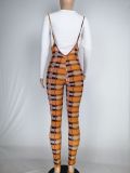 EVE Plus Size Slim-fit Plaid Jumpsuit And Long Sleeve Top Two Piece Sets CL-6151