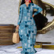 EVE Plus Size Print Long Sleeve Slim Maxi Dress NY-10308