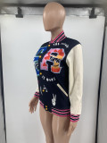 EVE Plus Size Fashion Print Rib Patchwork Baseball Jackets JRF-3713