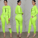EVE Fashion Print Long Sleeve Ruched Pant Two Piece Set TE-2064