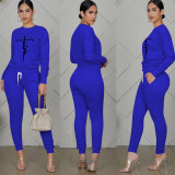 EVE Fashion Print Long Sleeve Ruched Pant Two Piece Set TE-2064