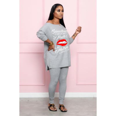 EVE Casual Letter Print Loose Tops And Pant Sports Suit YIM-278
