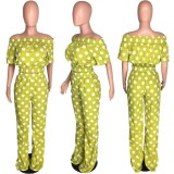 EVE Plus Size Polka Dots Print Short Sleeve Two Piece Pants Set PIN-8377