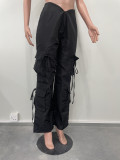 EVE Zip Tie Solid Color Casual Pants OLYF-6109