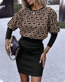 EVE Plus Size Fashion Print Slim-Waist Mini Dress GSRX-7101