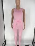 EVE Solid Tank Top And Pants Slim Two Piece Sets HTF-6082