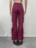 EVE Zip Tie Solid Color Casual Pants OLYF-6109