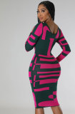 EVE Fashion Print Long Sleeve Slim Midi Dress XHXF-323