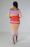 EVE Color Matching Off Shoulder Slim Midi Dress XHXF-324