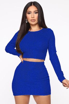 EVE Fashion Sequin Long Sleeve Tops And Skirts 2 Piece Set ME-8213
