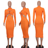 EVE Fashion Solid Hollow Out Slim Midi Dress QZYD-1164