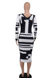 EVE Fashion Print Long Sleeve Slim Midi Dress XHXF-323