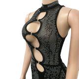 EVE Hot Drilling Mesh See-Through Sleeveless Jumpsuit BY-6017