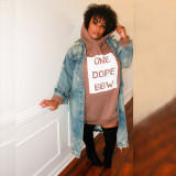 EVE Plus Size Letter Printed Fashion Casual Sweatshirt Dress OSIF-21027