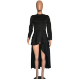 EVE Plus Size Fashion Solid Ruffle Dress XMY-9044