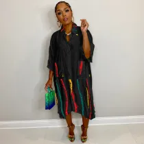 EVE Colorful Print Splicing Half Sleeve Shirt Dress TE-4478