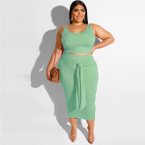 EVE Plus Size Solid Color Tight Tank Top And Skirts Two Piece Set OSIF-19316