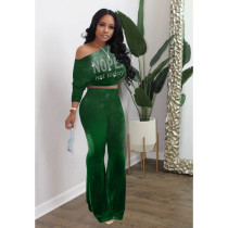 EVE Casual Long Sleeve Bat Top And Flare Pant 2 Piece Set XYMF-88119