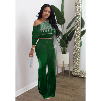EVE Casual Long Sleeve Bat Top And Flare Pant 2 Piece Set XYMF-88119