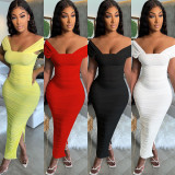 EVE Sexy Solid Color Ruched Slit Maxi Dress WMEF-2054