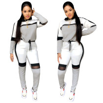 EVE Plus Size Casual Mesh Splicing Hooded And Pants Two Piece Set YIS-B728