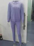 EVE Plus Size Fashion Solid Color Sweater Long Sleeve Two Piece Pants Set GBLH-1118