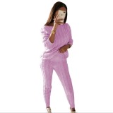 EVE Plus Size Fashion Solid Color Sweater Long Sleeve Two Piece Pants Set GBLH-1118