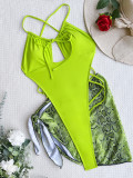 EVE Sexy Bikinis Halter Bodysuit Swimsuit Two Piece Set CASF-6472