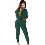 EVE Plus Size Fashion Solid Color Sweater Long Sleeve Two Piece Pants Set GBLH-1118