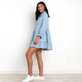EVE Casual Loose Single Breasted Lapel Long Sleeve Denim Dress SSNF-2021906