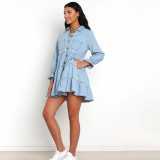 EVE Casual Loose Single Breasted Lapel Long Sleeve Denim Dress SSNF-2021906
