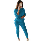 EVE Plus Size Fashion Solid Color Sweater Long Sleeve Two Piece Pants Set GBLH-1118