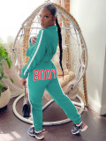 EVE Plush Solid Letter Print Sweatshirt Sport Two Piece Pant Set MX-9161