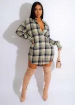 EVE Casual Long Sleeve Plaid Shirt Dress MIL-L369