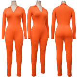 EVE Solid Slim Zip Long Sleeve Jumpsuits YF-9981