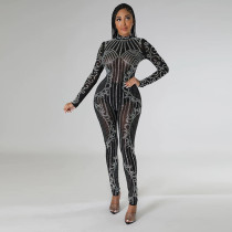 EVE Sexy Mesh See-Through Hot Drilling Slim Jumpsuit CYA-900135
