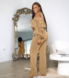 EVE Fashion Solid Holes Long Sleeve Pant Two Piece Set QY-5280