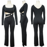 EVE Solid Color Hollow Long Sleeeve Jumpsuit YF-9985