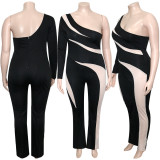 EVE Plus Size Sexy Colorblock Single Sleeve Jumpsuit ONY-7039