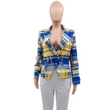 EVE Fashion Long Sleeve Plaid Blazer Coat PHF-13309