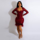 EVE Fashion Sequin Feather Patchwork Mini Dress NY-2585