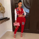 EVE Letter Print Color Block Splicing Baseball Casual Sports Two Piece Set WSYF-59150