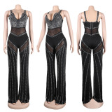 EVE Sexy Deep V Neck Hot Drilling Sling Jumpsuit NY-2572